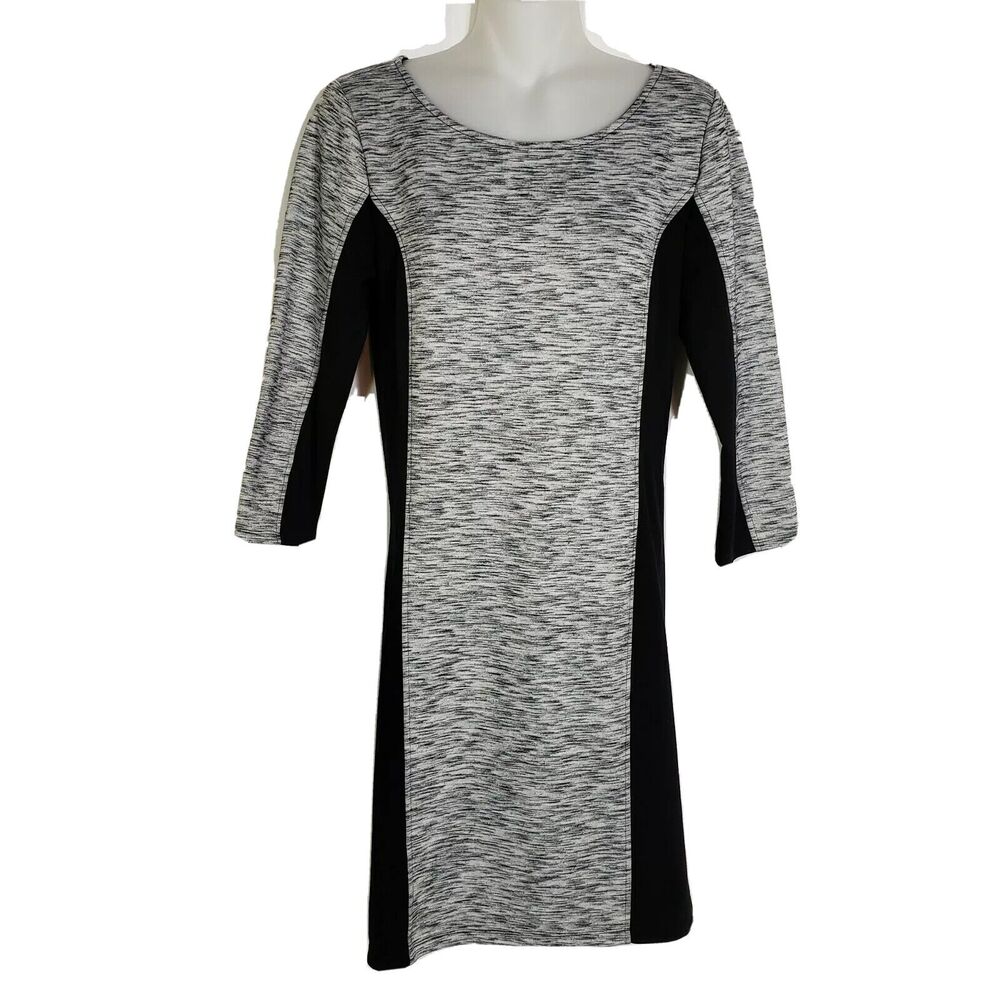 Old Navy Womens Dress Size Small Gray Black Shift Color Block 3/4 Sleeve Stretch